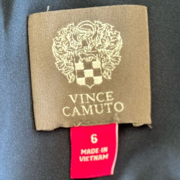 Vince Camuto SZ 6 Navy Gold Metallic Dress Stretch Fit/Flare Party Holiday - Picture 9 of 9